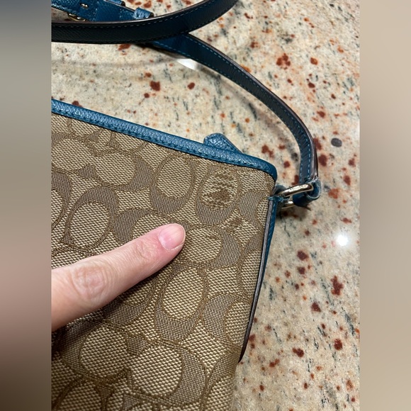 Coach New York Signature Canvas/Leather File Bag Crossbody Brown/Beige/Teal - Picture 16 of 16